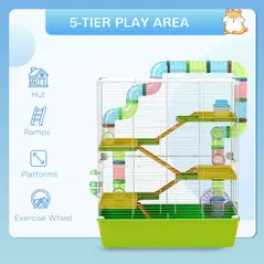 PawHut Hamster Cage w/ Water Bottle, Exercise Wheel, Tubes, Ramps - Green - 6