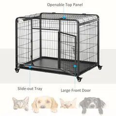 PawHut Metal Dog Cage Kennel Locking Door & Wheels Removable Tray Openable Top For Large Pets 109.5 x 71 x 78 cm - 6