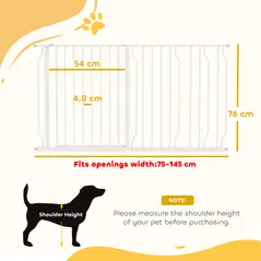 PawHut Extra Wide Dog Safety Gate, with Door Pressure, for Doorways, Hallways, Staircases - White - 3