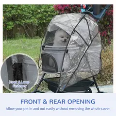 PawHut Dog Stroller with Rain Cover, Dog Pushchair One-Click Fold Trolley Jogger with EVA Wheels Brake Basket Adjustable Canopy Safety Leash for Small Dogs, Grey - 7