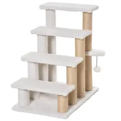PawHut Pet Stair with 4-step Climb Ladder, Scratching Posts, Platforms, Toy Ball, for Indoor Elderly Cats Kittens, White - 1
