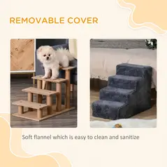 PawHut Four-Step Dog Stairs, with Washable Plush Cover, for High Bed Sofa, Dog Stairs for Small Dog and Cat - Dark Grey - 5