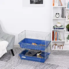 PawHut Metal 2-Tier Small Guinea Pigs Hutches Blue - 2