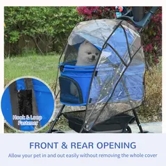 PawHut Dog Stroller with Rain Cover, Dog Pushchair One-Click Fold Trolley Jogger with EVA Wheels Brake Basket Adjustable Canopy Safety Leash for Small Dogs, Blue - 7