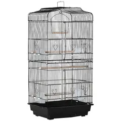 PawHut Large Metal Bird Cage with Stand, Perches, Food Bowls, Swing, for Budgies, Parakeets, Black - 1