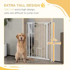 PawHut Extra Tall Pet Gate, Indoor Dog Safety Gate, with Cat Flap, Auto Close, 74-80cm Wide - White - 8