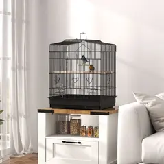 PawHut Large Metal Bird Cage with Perches, Food Bowls, Swing, for Budgies, Parakeets, Black - 2
