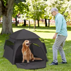 PawHut Foldable Dog Cat Tent with Water-Resistant Oxford, Carry Bag for Extra Large Dog, Charcoal Grey - 2