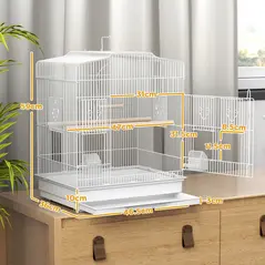 PawHut Large Metal Bird Cage with Perches, Food Bowls, Swing, for Budgies, Parakeets, White - 3