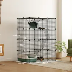 PawHut Four-Tier DIY Large Cat Cage with Hammock, Ramps, Five Doors, Indoor Use for 1-3 Cats, Black - 3