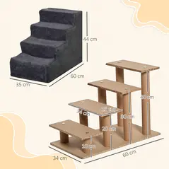 PawHut Four-Step Dog Stairs, with Washable Plush Cover, for High Bed Sofa, Dog Stairs for Small Dog and Cat - Dark Grey - 3