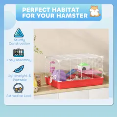 PawHut Hamster Cage, Small Gerbil Cage 2 Tiers Portable w/ Handle, Exercise Wheel, Water Bottle, Dishes - 7