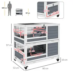 PawHut Double Deckers Guinea Pig Cage, Indoor Rabbit Hutch with Feeding Trough, Trays, Ramps, Openable Top - Grey - 3