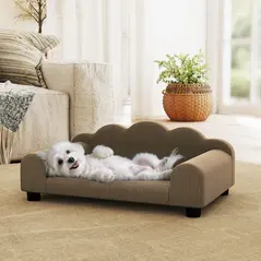 PawHut Elevated Dog Sofa Bed, Breathable Pet Sofa with Backrest and Armrest for Small Dogs, Brown - 8