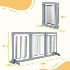 PawHut Foldable Pet Gate, with Three Panels & Two Support Feet - Grey - 3
