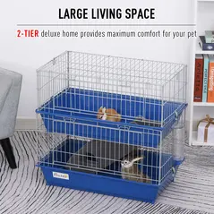 PawHut Metal 2-Tier Small Guinea Pigs Hutches Blue - 6