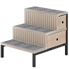 PawHut Dog Stairs with Storage, Non-Slip Cover, Pet Steps for Small Dogs & Older Cats, for Sofa, High Bed, Oak Tone - 1