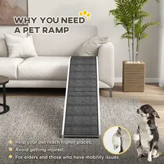 PawHut Pet Ramp for Dogs with Non-Slip Carpet and Top Platform - White & Grey - 5