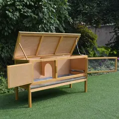 PawHut Guinea Pigs Hutches, 115Lx44.3Wx65H cm, Fir Wood-Yellow/Green - 8