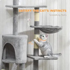 PawHut Multi-Level Cat Tower, 134cm Cat Tree with Condo and Sisal Scratching Posts for Indoor Kittens, Grey - 7
