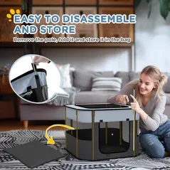 PawHut Foldable Dog Pen with Storage Bag for Indoor/Outdoor Use, Portable Pet playpen, with Ground Stakes - Grey - 6