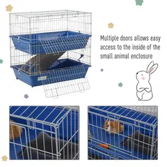 PawHut Metal 2-Tier Small Guinea Pigs Hutches Blue - 7