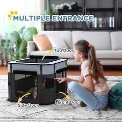 PawHut Foldable Dog Pen with Storage Bag for Indoor/Outdoor Use, Portable Pet playpen, with Ground Stakes - Grey - 5