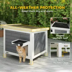 PawHut Outdoor Cat House Insulated with Openable Roof, Weatherproof Feral Cat Shelter for Rabbits, Cats, Grey - 5