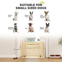 PawHut Freestanding Pet Gate, Portable Dog Barrier Gate with Feet for Small Breeds, 75 x 51 cm, Natural Wood - 3