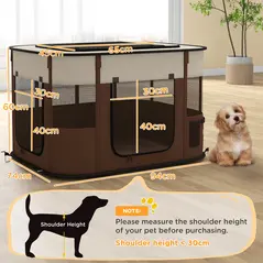 PawHut Foldable Dog Pen with Storage Bag for Indoor/Outdoor Use, Portable Pet playpen, with Ground Stakes - Brown - 3