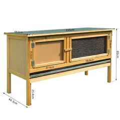 PawHut Guinea Pigs Hutches, 115Lx44.3Wx65H cm, Fir Wood-Yellow/Green - 3