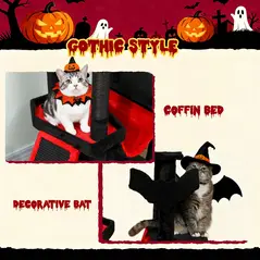PawHut Gothic Cat Tree, 152 cm Multi-Level Cat Tower for Large Cats with Coffin Bed, Large Condo, for Halloween - 5