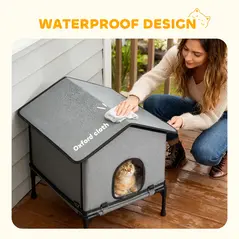 PawHut Outdoor Cat House, Waterproof Insulated Cat Kennel with Elevated Base, Foldable Feral Kitty Shelter for Kittens, Grey - 6