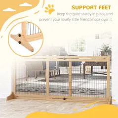 PawHut Freestanding Dog Gate, Foldable Pet Fence, Indoor Wood Barrier, Stair Gate with Support Feet, for Doorway, Hallway, Small and Medium Dogs, 69H x 104-180 cm, Natural Wood Finish - 5