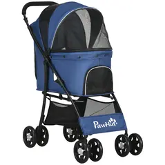 PawHut Foldable Pet Stroller for Dogs, Puppy Stroller, with Large Carriage, Brakes, Canopy - Blue - 1