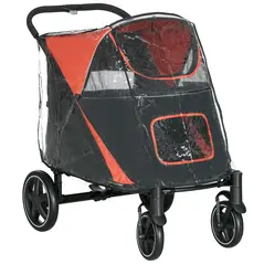 PawHut One-Click Foldable Pet Travel Stroller with Rain Cover, Cat Dog Pushchair with Universal Front Wheels, Shock Absorber, Storage Bags, Mesh Window, Safety Leash for Large and Medium Dogs (Red) - 1