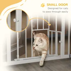 PawHut Extra Tall Pet Gate, Indoor Dog Safety Gate, with Cat Flap, Auto Close, 74-80cm Wide - White - 7