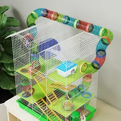 PawHut Hamster Cage, 5 Tier Carrier Habitat with Exercise Wheels Tunnel Tube Water Bottle Dishes House Ladder, Gerbil Cage for Dwarf Mice, Green - 8