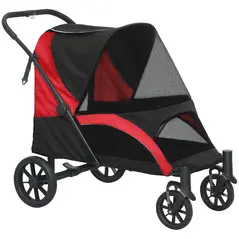 PawHut Foldable Pet Stroller for Large Dogs with Four Big Wheels, Shock-Absorbing Frame, Safety Leashes, Brakes, Red/Black - 1