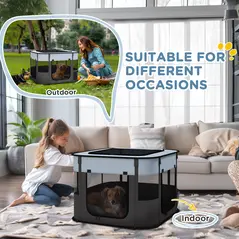 PawHut Foldable Dog Pen with Storage Bag for Indoor/Outdoor Use, Portable Pet playpen, with Ground Stakes - Grey - 7