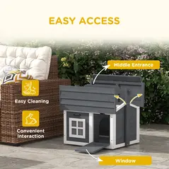 PawHut Indoor Rabbit Hutch, Portable Small Animal House Outdoor, with Top Handle, Openable Roof - Grey - 7