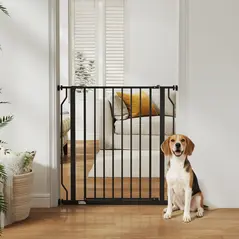 PawHut Extra Wide Dog Gate, with Door Pressure, for Doorways, Hallways, Staircases - Black - 2