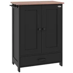 PawHut Pet Feeding Station with Raised Dog Bowls, Adjustable Panel, Hooks, Black - 1