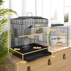 PawHut Large Metal Bird Cage with Perches, Food Bowls, Swing, for Budgies, Parakeets, Black - 3