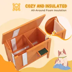 PawHut Feral Cat House, Wooden Insulated with Removable Floor, Water-Resistant Openable Roof - Orange - 4