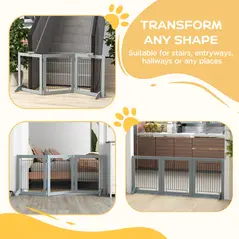 PawHut Foldable Pet Gate, with Three Panels & Two Support Feet - Grey - 4