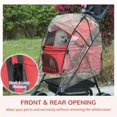 PawHut Dog Stroller with Rain Cover, Dog Pushchair One-Click Fold Trolley Jogger with EVA Wheels Brake Basket Adjustable Canopy Safety Leash for Small Dogs, Red - 7