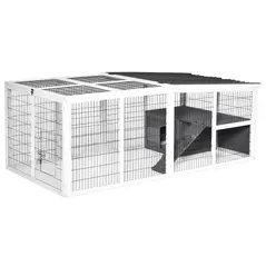 PawHut Guinea Pigs Hutches Wooden Small Rabbits Hutches Pet Run Cover Indoor Outdoor, Grey - 2
