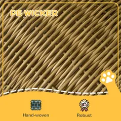 PawHut Elevated Design Wicker Cat House with Washable Cushion, Light Brown - 5