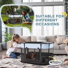 PawHut Foldable Dog Pen with Storage Bag for Indoor/Outdoor Use, Portable Pet playpen, with Ground Stakes - Grey - 7